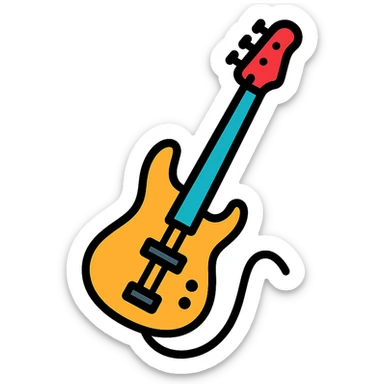 electric bass guitar icon with color and black outlines sticker