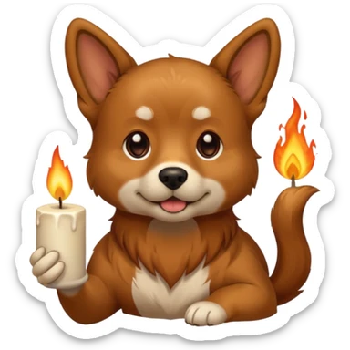 dog holding a lit aromatic candle in hand sticker