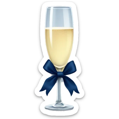 Champagne glass with a navy blue bow on stem sticker