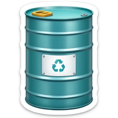 Oil barrel in cool tones with sky blue, teal green, white, and light gray sticker
