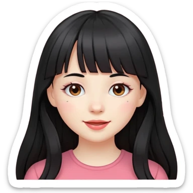 Pale girl with long black hair with bangs, happy sticker