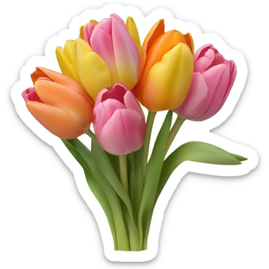 bouquet of pink,yellow,and orange tulips with a white bow wrapped around the stems  sticker