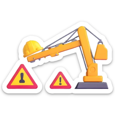 construction sign with 'em construção' text, animated effect, lights or tools suggesting movement sticker