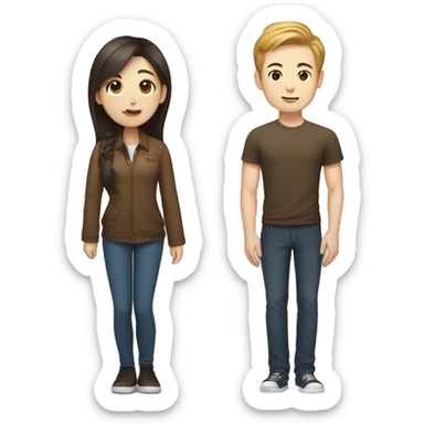 south korean girl and tall white guy with brown hair sticker