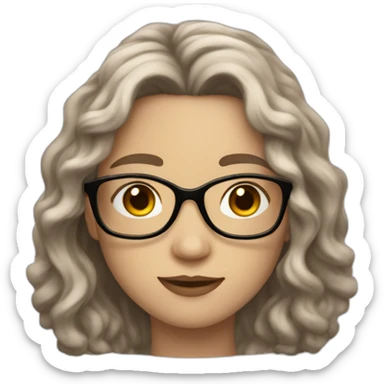 Non binary with pale skin long wavy brown hair glasses and a mole sticker