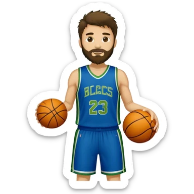 full body wHITE MAN WITH GOLD TEE BEARD DARK SHAGGY HAIR BASKETBALL PLAYER WEARING BLUE AND GREEN UNIFORM sticker