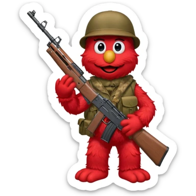 elmo with an AK47 and an bivak sticker