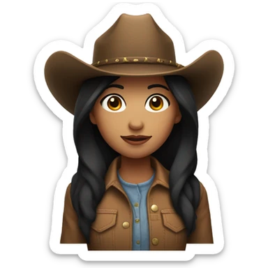 fair skin girl with medium black hair with a cowboy hat sticker