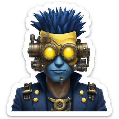 Navy blue Mohawk cyborg head with yellow steampunk goggles sticker