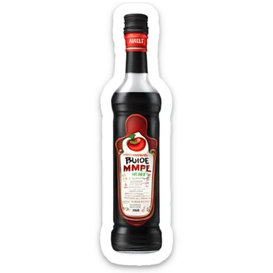 Tall clear alcohol bottle of “Rumple Minze” alcohol with black and red label sticker