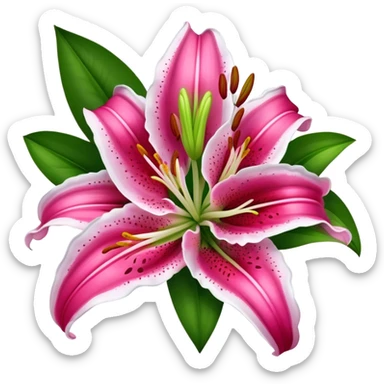 bouquet Deep Pink Oriental Lily with White Edge, luxuriant, leaf, bud sticker