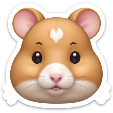 A 3D cartoon hamster face close-up with tiny visible whiskers, round cheeks, smooth glossy eyes, soft background blur, Memoji-style rendering. sticker
