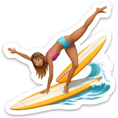 A girl surfing and doing a handstand on her surfboard  sticker