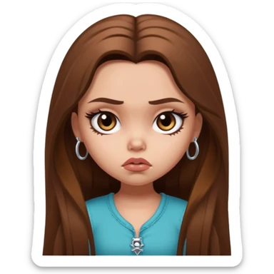sad pretty bratz baddie, long brown hair sticker