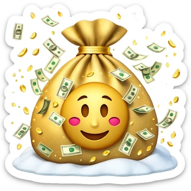 3D emoji style, money bag with dollar bills, New Year theme, snow particles, festive lighting, rich vibe, high detail, transparent background

 sticker