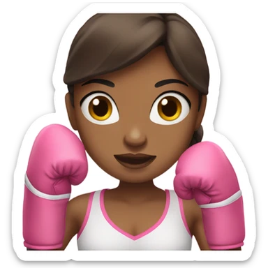 Brunette girl wearing pink boxing gloves sticker