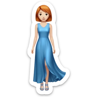 woman lshort ginger hair blue shiney long dress full body sticker