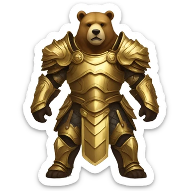 mighty bear in golden paladin armor sticker