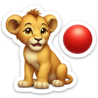 lion cub playing with a red ball sticker