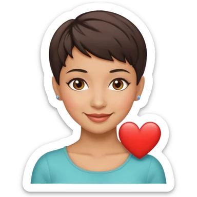 woman pixie cut dark brown hair, hispanic, brown oval eyes, heart shaped face sticker