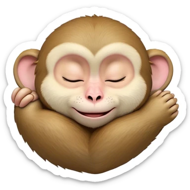Meme-Worthy cute Sleeping Macaque Portrait Emoji, Head resting peacefully with a contented smile, showcasing soft, downy fur and eyes gently closed in serene slumber, Simplified yet comically adorable features, highly detailed, glowing with a soft, drowsy glow, high shine, relaxed and utterly lovable, stylized with an air of playful laziness, bright and heartwarming, soft glowing outline, capturing the essence of a sleeping macaque that feels destined to become the next viral icon of adorable rest! sticker