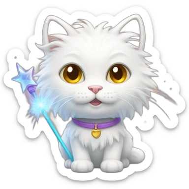 White fluffy cat with magic wand sticker