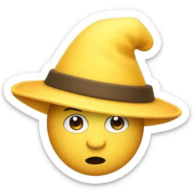 A yellow emoji wearing a conical hat, with a playful expression, thin mustache, and small goatee sticker