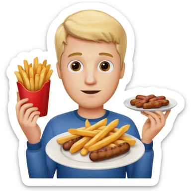 Hombre Rubio con una salchipapas pero la salchicha está quemada sticker