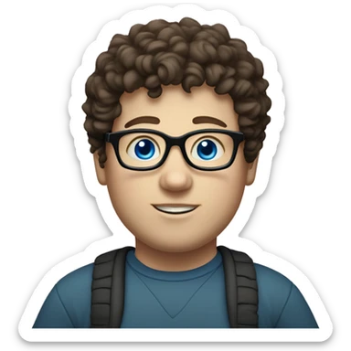 fat White boy with blue eyes with glasses with dark brown curly hair sticker