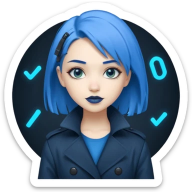 i want an emoji of a cool barb girl that likes blue, a techie girl that is like a matrix character sticker