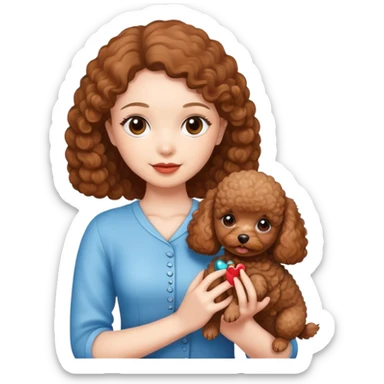 Beautiful girl holding a brown toy poodle sticker