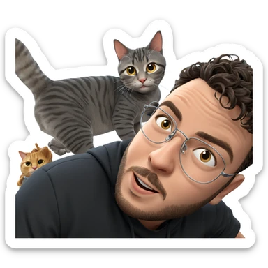 whimsical boy with cat sticker