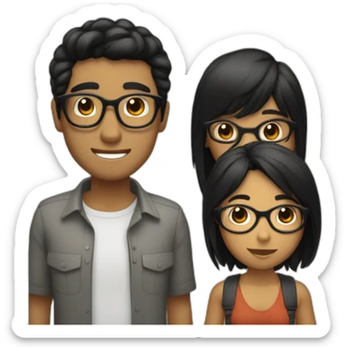 Random young brown guys With glasses and having short Black haïr talking to girl brown wearing glasses With longs Black hair sticker