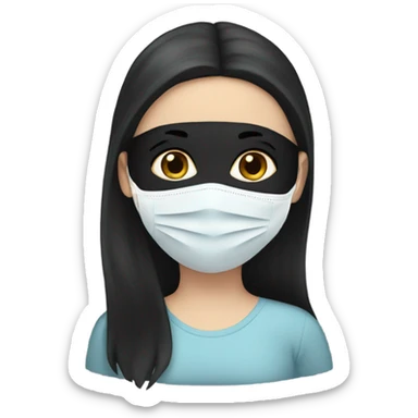 A white girl black hair wearing a face mask sticker