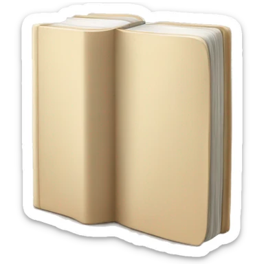 An open, hardcover book, depicted with a beige cover.  sticker