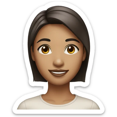 Beautiful girl with short straight darklight hair, thin lips, thin eyebrows, smiling. sticker