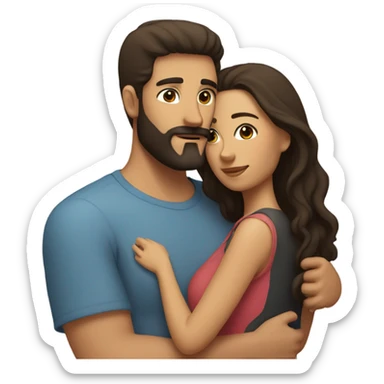 Man with dark brown hair and beard and female with dark brown hair cuddling in bed  sticker