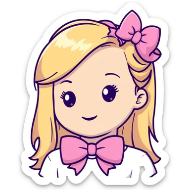 Pretty blonde bombshell girl with long hair and highlights. She has long eyelashes and a pink bow in her hair. sticker