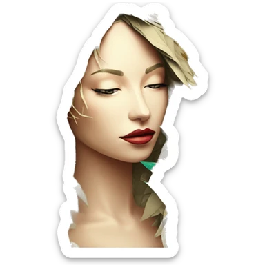  Hemp 420 lady face melting gold drizzle kintsugi multicoloured funky palm leaves tropical made of 420 origami newspaper roses hemp leaves bokeh and paper and hemp leaves in hair sticker