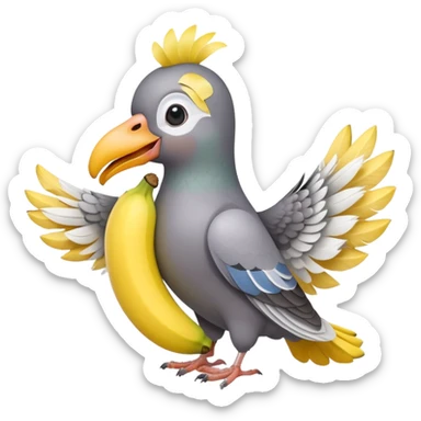 A pigeon holding a banana in his beak sticker