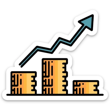 stacked coins with upward arrow showing growing value sticker