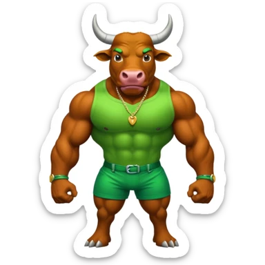 Green bull with clothes sticker
