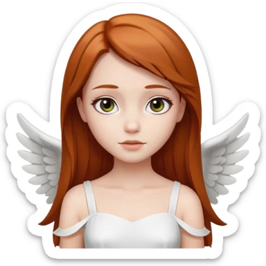 девушка ангел с рыжими прямыми волосами по плечи, с черными макияжем глаз, тонкими бровями, в стиле Apple avatar sticker