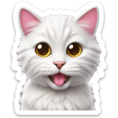 A close-up image of a cute and fluffy cat with big eyes and a pink tongue sticking out, looking directly at the camera with a playful expression. sticker