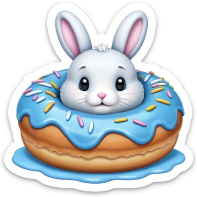 A doughnut with blue icing and a bunny on it sticker