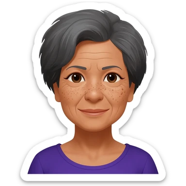 grandma, very short hair, tan, dark grey hair, filipina, freckles all over face sticker