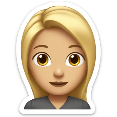 a blonde character with brown eyes working on the notebook sticker