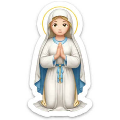 fullbody Virgin Mary praying back view white robes sticker