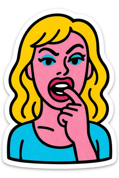 a blonde woman biting her finger boldly, pop art style, vibrant colors sticker