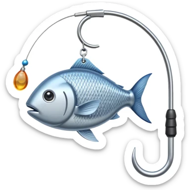 fish on a fishing rod hook sticker